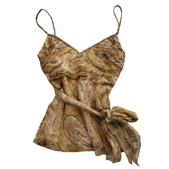 BCBGMaxAzria Tops - BCBGMAXAZRIA Silk Paisley Print Cami w/Sash Tie | EUC | XS | Cream Gold Brown